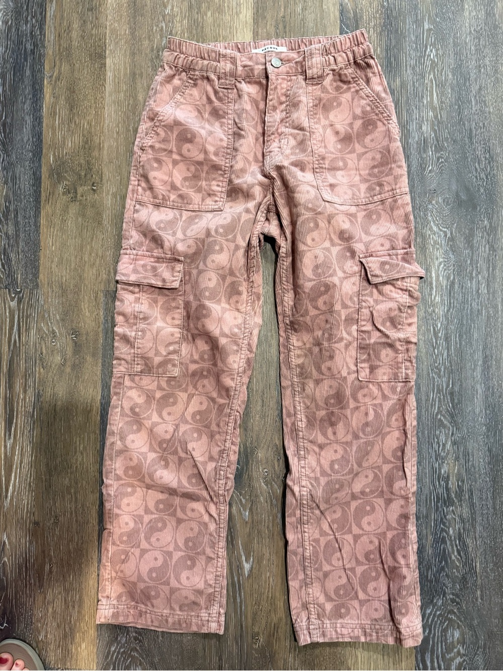 PacSun Cotton Pink Mauve Yin and Yang Corduroy Cargo Pants
